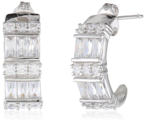 Sterling Silver and Simulated Diamond J-Hoop Earrings