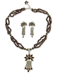Garnet jewelry set, Daisy Passion - Fair Trade Sterling Silver Beaded Garnet Jewelry Set