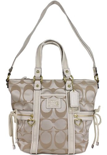 Coach Daisy Signature Pocket Tote Shoulder Bag Style 20101 Khaki White - Louise J. Pedersenec