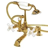 American Bath Factory F1-1112-PB-F9-9500-PX-PB F1-1112 Deck Mount Bathtub Faucet, Porcelain Cross Ha