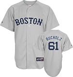 Clay Buchholz Jersey: Adult 2009 Majestic Road Grey Replica #61 Boston Red Sox Jersey - Small