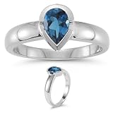 0.72 Cts London Blue Topaz Solitaire Ring in 14K White Gold-10.0