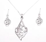 Sterling Silver Celtic Knot Tri Star Pendant Necklace and Earring Set