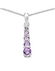 0.60 Carat Genuine Amethyst Sterling Silver Pendant Necklace. 18"