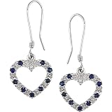 10K White Gold .01 ctw Diamond, Sapphire Heart Earrings