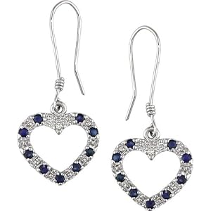 10K White Gold .01 ctw Diamond, Sapphire Heart Earrings