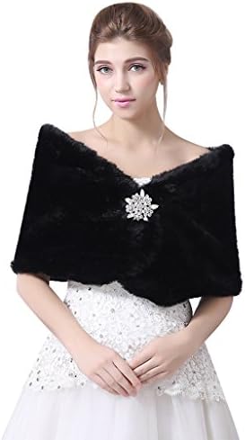 Rosalindbridal Wedding Bridal Faux Fur Wrap Shawl Cape Stole Black M