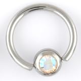 One Stainless Steel Captive Bead Ring: 14g 1/2", Bead: 6mm, Aurora Borealis (SOLD INDIVIDUALLY. ORDER TWO FOR A PAIR.)