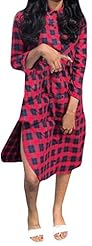 Sexy Polyester Long Sleeves Plaid Print  Shirt  Dress