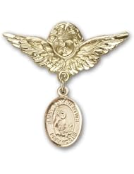 14K Gold Baby Badge with St. Bonaventure Charm and Angel with Wings Badge Pin