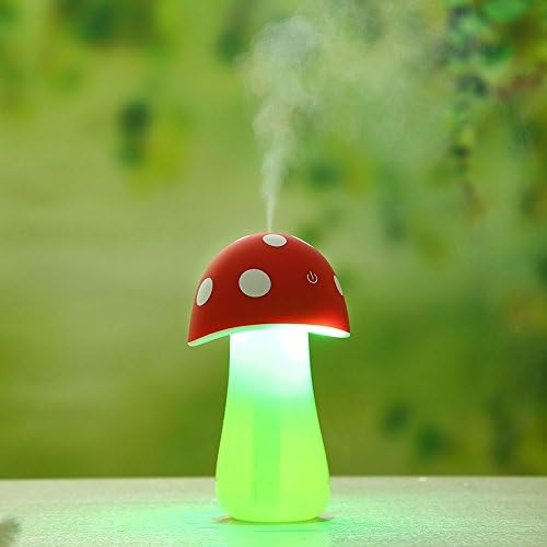 LIPPO 200ml Unique Beautiful Mini USB Mushroom Humidifier Air Purifier with LED Light for Office Home Car Travel (Red)