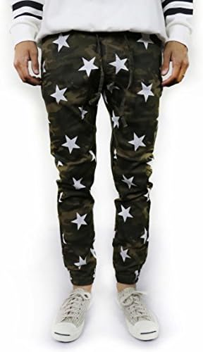 makeitblack Men's Star Printed Camouflage Full Length Jogger Small Camo