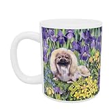 Peke in the Flower Bed (acrylic on canvas) by Hilary Jones - Mug - Standard Size