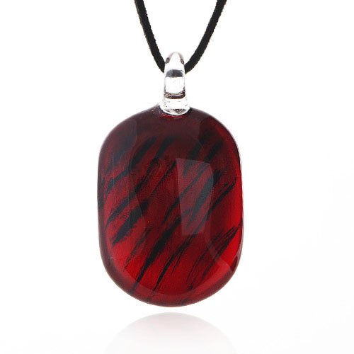 Best Price Chuvora Hand Blown Venetian Murano Glass Pendant Necklace Red and Black Oval Shaped