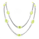 Silver Colored Double Strand Necklace with Green Glass Beads