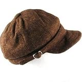 BROWN WOOL TWEED JUNIOR NEWSBOY HAT / CAP w/ METAL BUCKLE