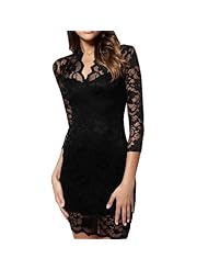 Sexy V-neck Lace Sheer Cocktail Polyester/Spandex Bodycon Dress/Prom Dress/Party Dress 