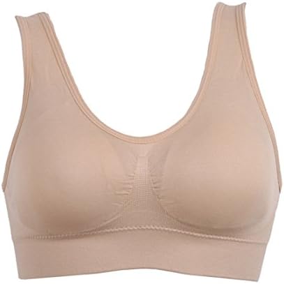Tingoo Women's Super Comfortable Wirefree Full Coverage Padded Sports Vest Bra, Nude