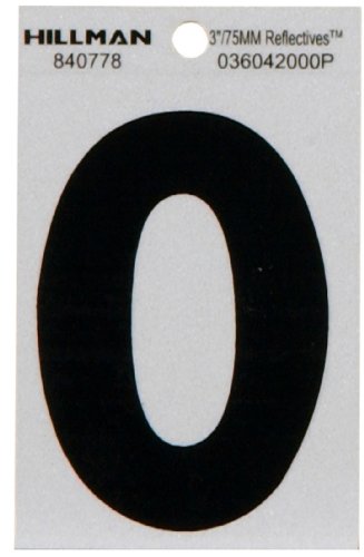 The Hillman Group 840778 3-Inch Black on Silver Reflective Square-Cut Mylar House, Number 0