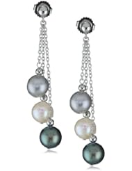 Honora "Tuxedo" Freshwater Cultured Pearl Three Tier Dangle Earrings