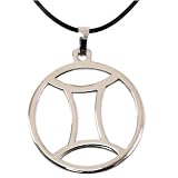 Zodiac Sign Necklace Gemini Pendant Stainless Steel on Rubber Cord By Bucasi