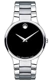 Movado Mens 0606382 Serio Stainless-Steel Black Round Dial Watch