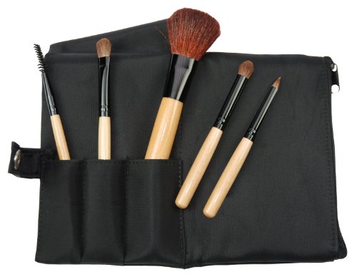 Fantasia - 1918 - Set de pinceaux a maquillage 5 pieces - Poils naturels - Manche en bois - Pochette zippee - Dimensions :14 x 20 cm (Import Allemagne)