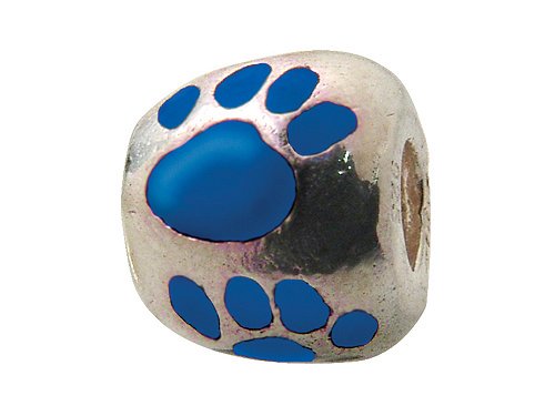 Zable(tm) Sterling Silver Blue Enamel Paw Print Bead / Charm