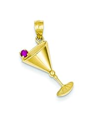 14K Gold Martini Glass with Red CZ Cherry Pendant