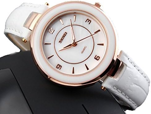 Womens White Leather Waterproof Quartz Wrist Watches