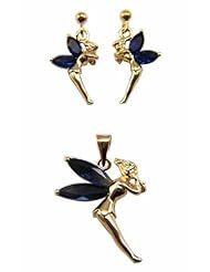 Kala-isjewels - 18ct Gold Plated Ladies Saphir CZ color Fairies Pendant(1") and Earrings (0,78" )Set .