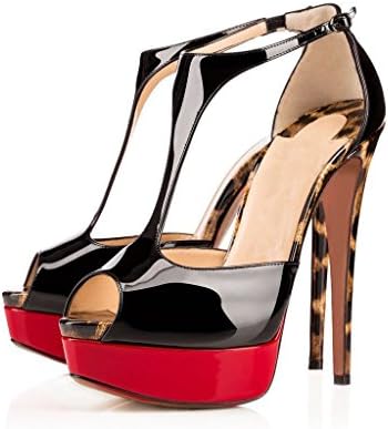 Shoesofdream Women's Ankle Strap Peep Toe Pumps T-Strap Platform Sexy Stiletto High Heel Shoes 12 M US