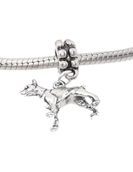 Sterling Silver Three Dimensional Doberman Dangling European Bead Charm
