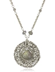 Dana Kellin Spectacular Labradorite Enveloped with Silver Pyrite Heart Pendant Necklace