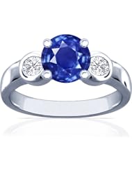 18K White Gold Round Cut Blue Sapphire Three Stone Ring (GIA Certificate)