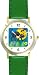 Black Cat and Moon No.2 - WATCHBUDDY&Acirc;&reg; DELUXE TWO-TONE THEME WATCH - Arabic Numbers - Green Leather Strap-Size-Children's Size-Small ( Boy's Size & Girl's Size )