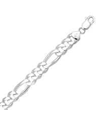 Sterling Silver 8 Inch 300 Figaro Chain Bracelet - 10.5mm Wide