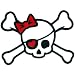 Toddler Gildan T-Shirt : Girly Pirate Skull and Crossbones with Bow and Heart Eye Patch - Flock (It's Fuzzy!)