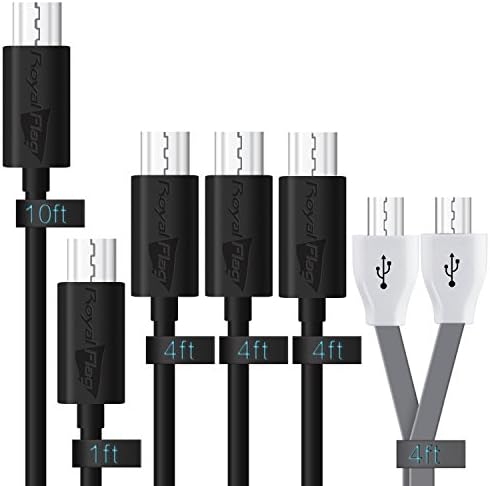 Micro USB Cable, Royal Flag [6-Pack,1ft,4ft,10ft] Premium Micro USB Cable High Speed Transfer USB 2.0 A Male To Micro B Sync And Charging Cable For Android, Samsung, HTC, Motorola, Kindle, Nokia,Sony