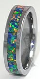 6mm Precious Opal Tungsten Ring with a Brilliant Display Multi Color Fire (Yellow Green)