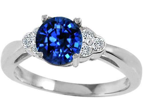 Tommaso Design(tm) Round 7mm Created Sapphire and Genuine Diamond Engagement Ring