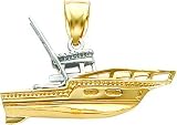 14K Two Tone Gold 3-D Fishing Boat Pendant