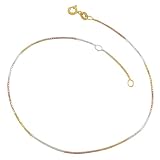 14 Karat Tri-color Gold over Silver 0.8-mm Venetian Box Chain Anklet (9-10 Inch)