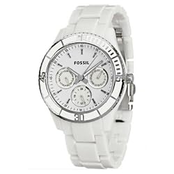 Fossil Women's ES2540 White Resin Bracelet White Analog Dial Multifunction Watch
