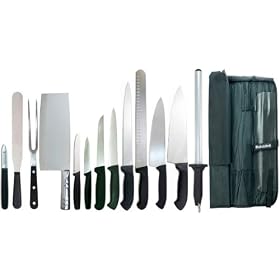 14 PIECE PRO CHEF KNIFE SET INCLUDING CLEAVER AND 12" STEEL,DELUXE FOLDER WITH PALETTE KNIFE. DOLOMITEN INOX. GERMAN STAMP OF QUALITY