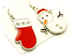 Christmas Snowman and Red Glove Crystal Studs Earrings