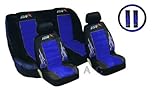 A Set of Low Back Type X Racing Style Front Bucket Seat Covers, Bench Seat Cover, Steering Wheel Cover and Shoulder Strap Cover - Blue