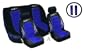 A Set of Low Back Type X Racing Style Front Bucket Seat Covers, Bench Seat Cover, Steering Wheel Cover and Shoulder Strap Cover - Blue