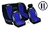 A Set of Low Back Type X Racing Style Front Bucket Seat Covers, Bench Seat Cover, Steering Wheel Cover and Shoulder Strap Cover - Blue