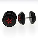 Black Acrylic Faux Plug - Nautical Red Star Logo - 16g Stud Wire - 00g Fake Plug - Sold as a Pair